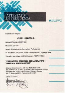 Attestato di Frequenza - Formazione Specifica dei Lavoratori Rischio Medio (Corso 8 ore)