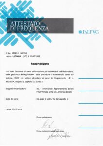 Attestato di Frequenza - Corso HACCP per Responsabili