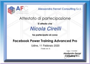 Attestato di Partecipazione - Facebook Power Training Advanced Pro